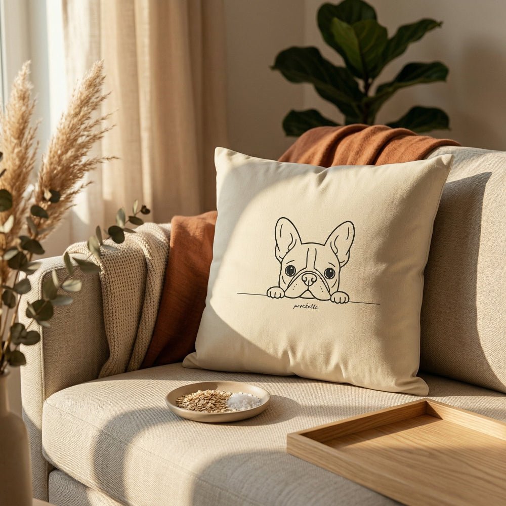 The French Hello Organic Cotton Cushion Cover | Minimal French Bulldog Home Decor | Poochella® - Poochella®