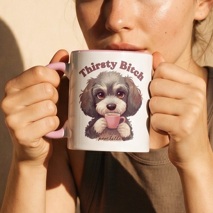 Thirsty Bitch Two-Tone Cockapoo Pink Ceramic Mug | Poochella® - Poochella®