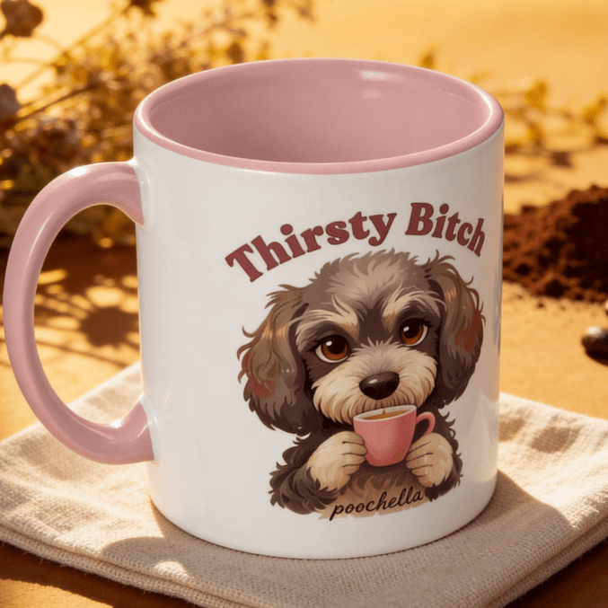 Thirsty Bitch Two-Tone Cockapoo Pink Ceramic Mug | Poochella® - Poochella®