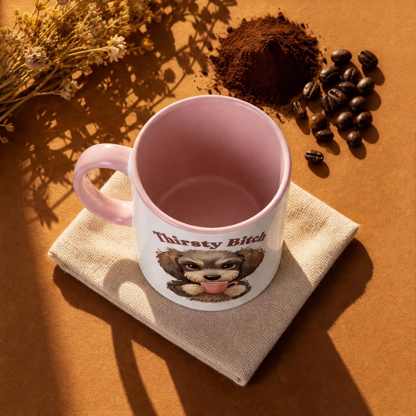 Thirsty Bitch Two-Tone Cockapoo Pink Ceramic Mug | Poochella® - Poochella®
