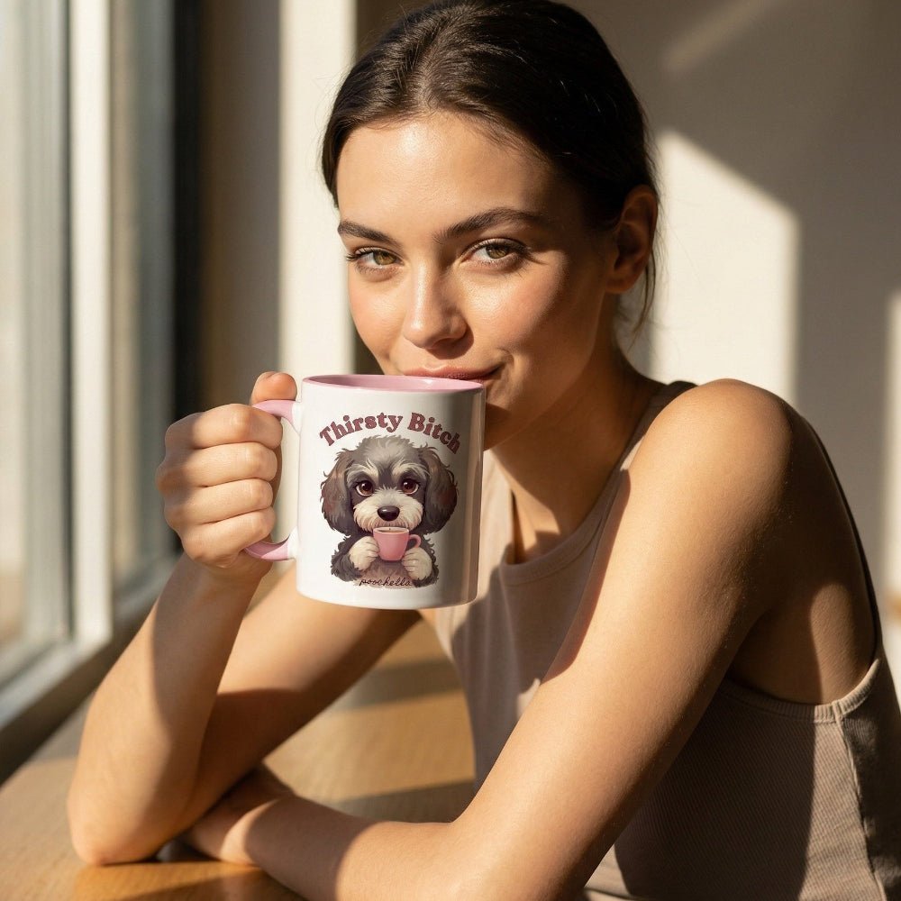 Thirsty Bitch Two-Tone Cockapoo Pink Ceramic Mug | Poochella® - Poochella®