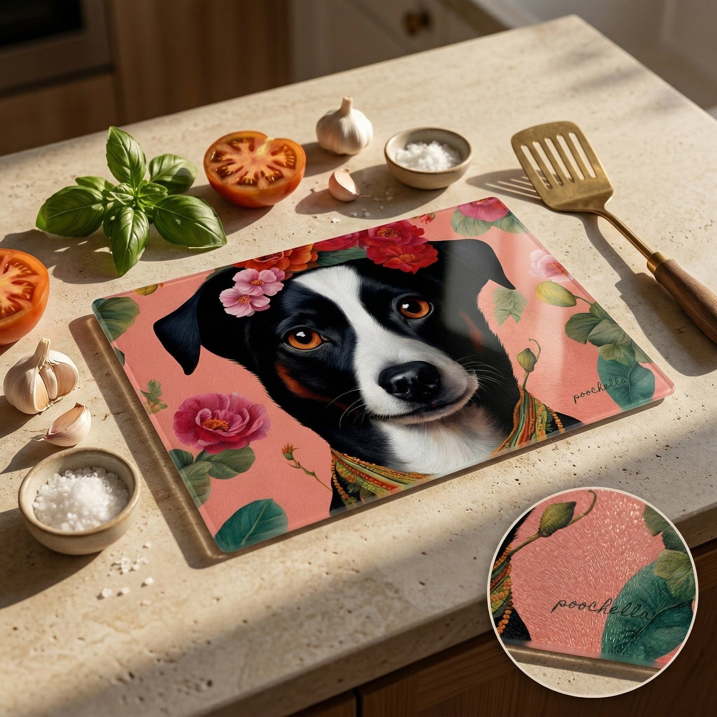 Viva La Frida Tempered Glass Chopping Board - Kitchen Decor for Dog Lovers | Poochella® - Poochella®