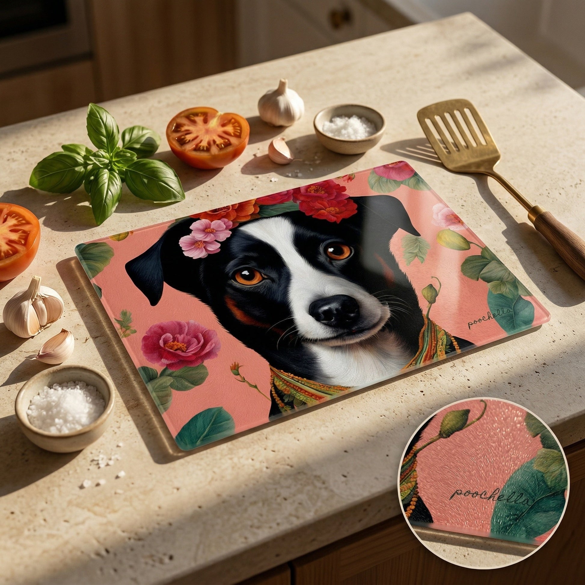 Viva La Frida Tempered Glass Chopping Board - Kitchen Decor for Dog Lovers | Poochella® - Poochella®