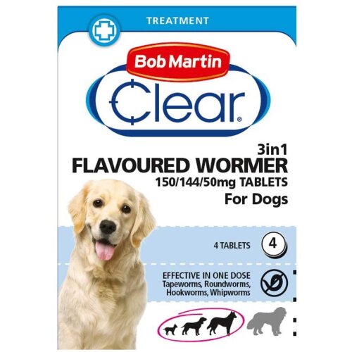 Bob Martin Clear 3 in 1 Flavoured Wormer Tablets for Dogs 4 Tablets