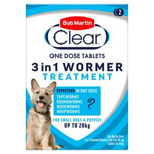 Bob Martin Clear 3 in 1 Wormer for Small Dogs & Pups 2 Tablets