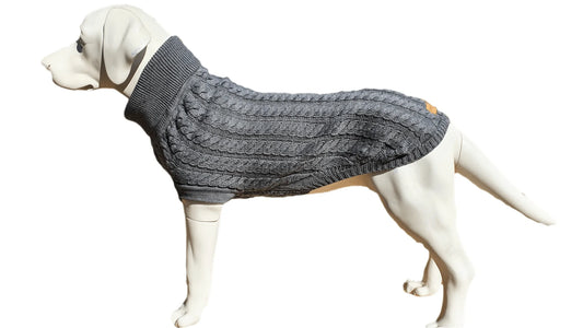 Canine & Co Cable Knit Rascal Dog Jumper – Grey | Roll Neck Dog Sweater | Warm Dog Clothing UK