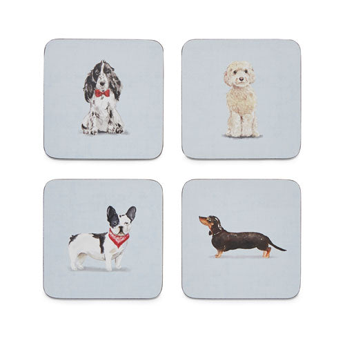 Curious Dogs Cork Backed Coasters Set of 4