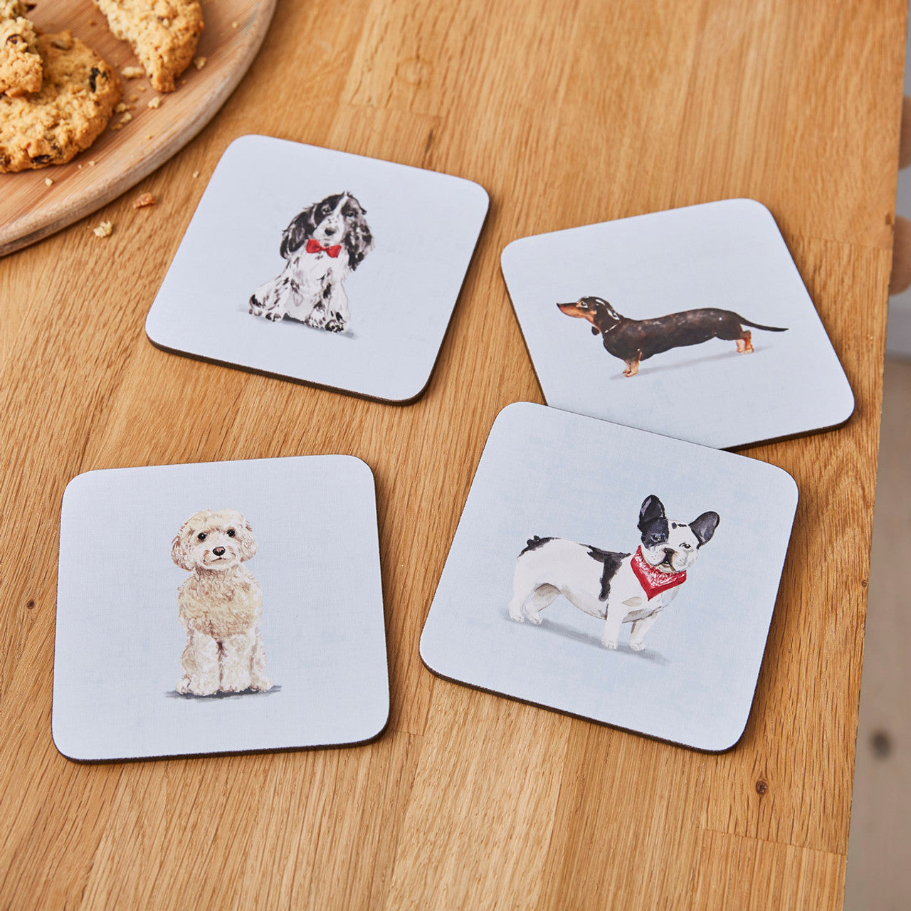 Curious Dogs Cork Backed Coasters Set of 4