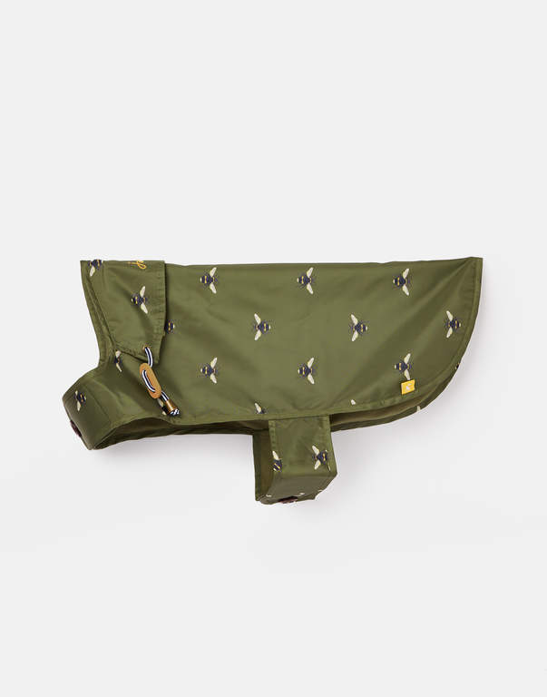 Joules Water Resistant Olive Green Bee Print Dog Raincoat