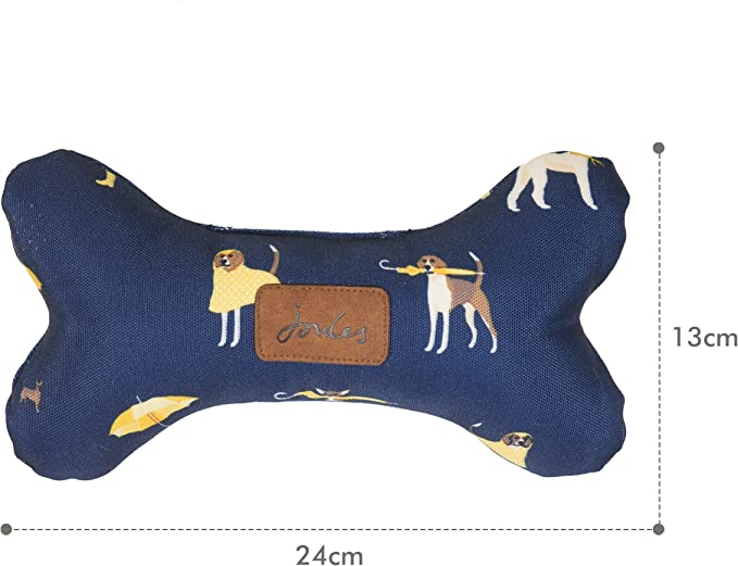 Joules Large Canvas Comfort Pet Bone Toy in 'It's Raining Dogs'