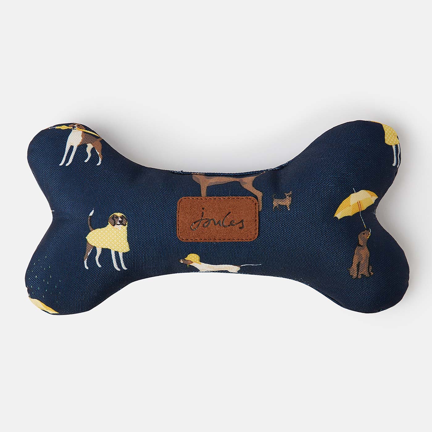 Joules Large Canvas Comfort Pet Bone Toy in 'It's Raining Dogs'