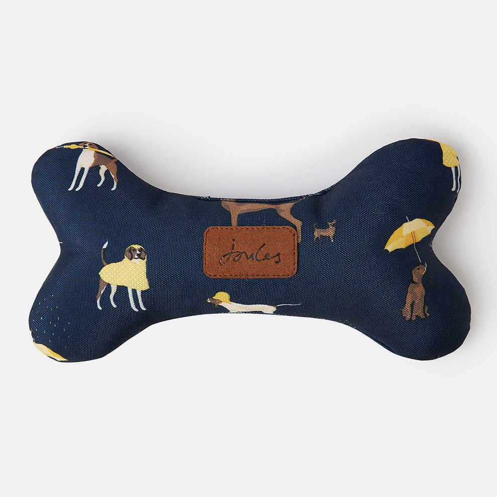 Joules Large Canvas Comfort Pet Bone Toy in 'It's Raining Dogs