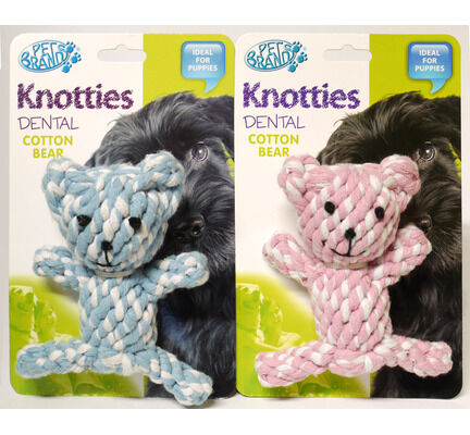 'Knotties' Dental Cotton Bear Puppy Toy by Pet Brands Blue/Pink