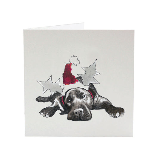 Hand Drawn Top Dog Black Lab Christmas Cards by SJ Vickery (Pack of 6)