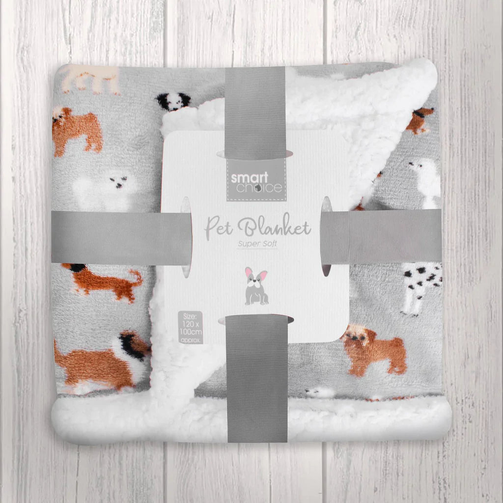 Dog Print Grey Sherpa Fleece Pet Dog Print Blanket