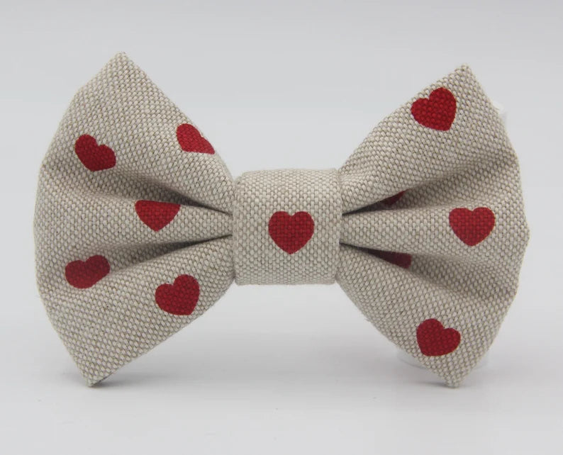 Valentines Day Charity Heart Print Pet Dog Bow Tie by Tŷ Hafan