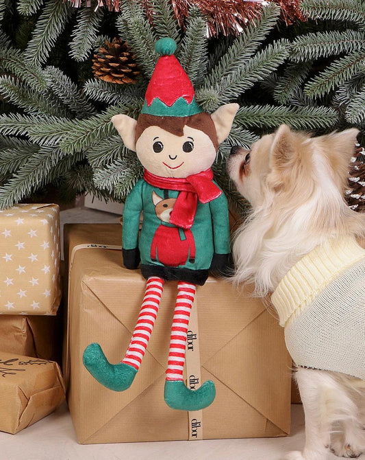 Festive Christmas Elf Dog Toy with Rope Legs Large