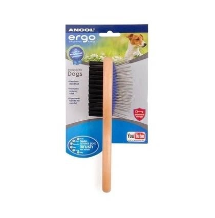 Ancol Ergo Double Sided Dog Brush | Pin & Bristle Grooming Brush | Detangling & Smoothing Dog Brush - Poochella®