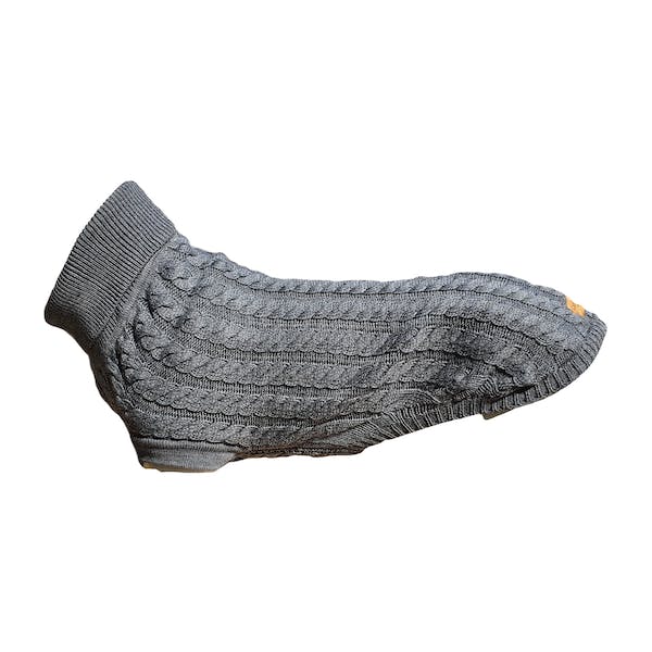 Canine & Co Cable Knit Rascal Dog Jumper – Grey | Roll Neck Dog Sweater | Warm Dog Clothing UK - Poochella®