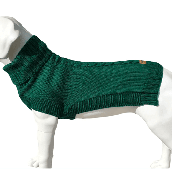 Canine & Co Jazz Cable Knit Dog Jumper – Green Roll Neck Dog Sweater | Luxury Dog Jumper UK - Poochella®