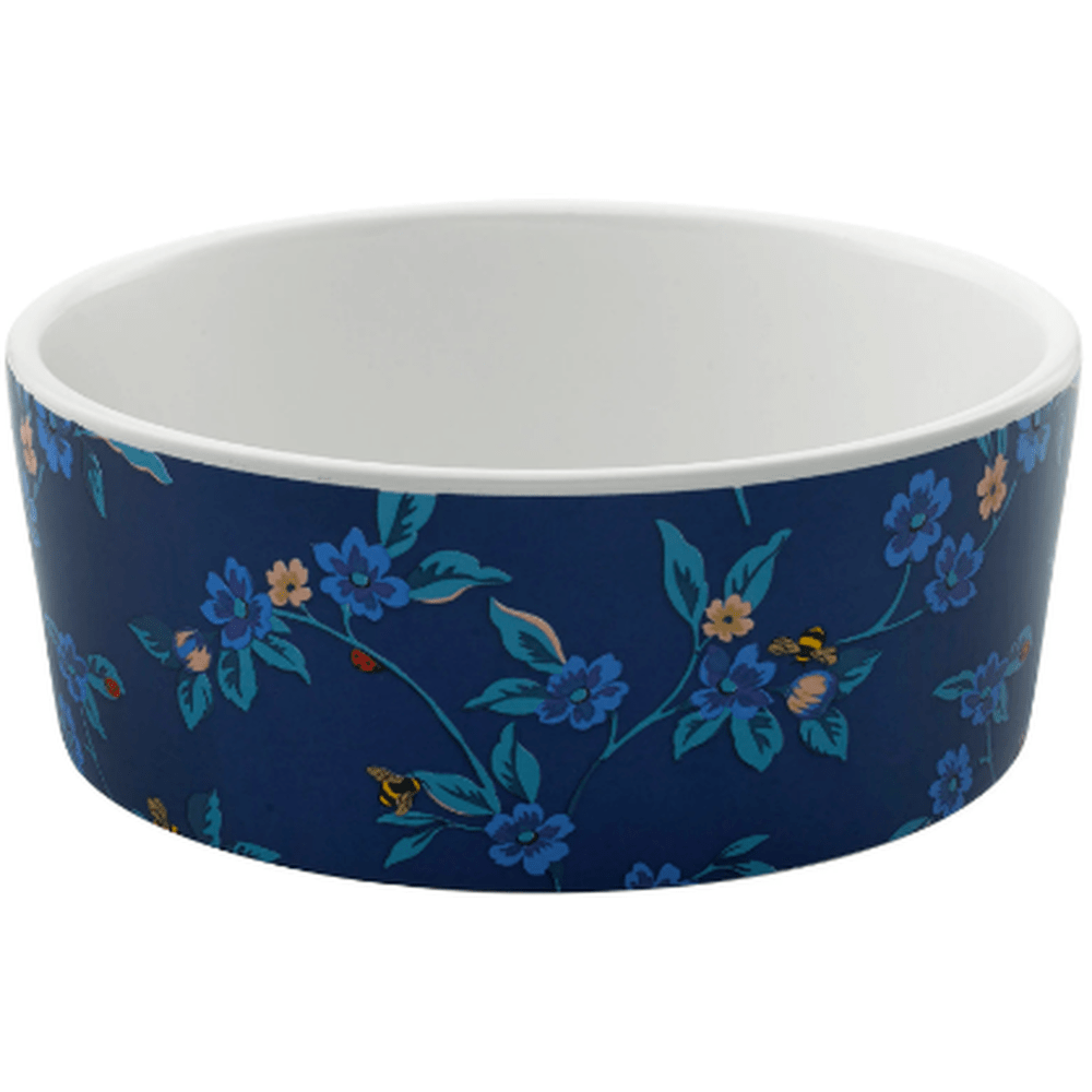 Cath Kidston® Greenwich Flowers Ceramic Pet Bowl | Blue Dog & Cat Food Bowl - Poochella®