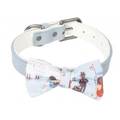 Cath Kidston London People Dog Collar & Bow Tie | Powder Blue Adjustable Dog Collar - Poochella®