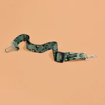 Coconut Lane x CocoPup Khaki Leopard Dog Car Seat Belt | Adjustable Pet Car Restraint - Poochella®