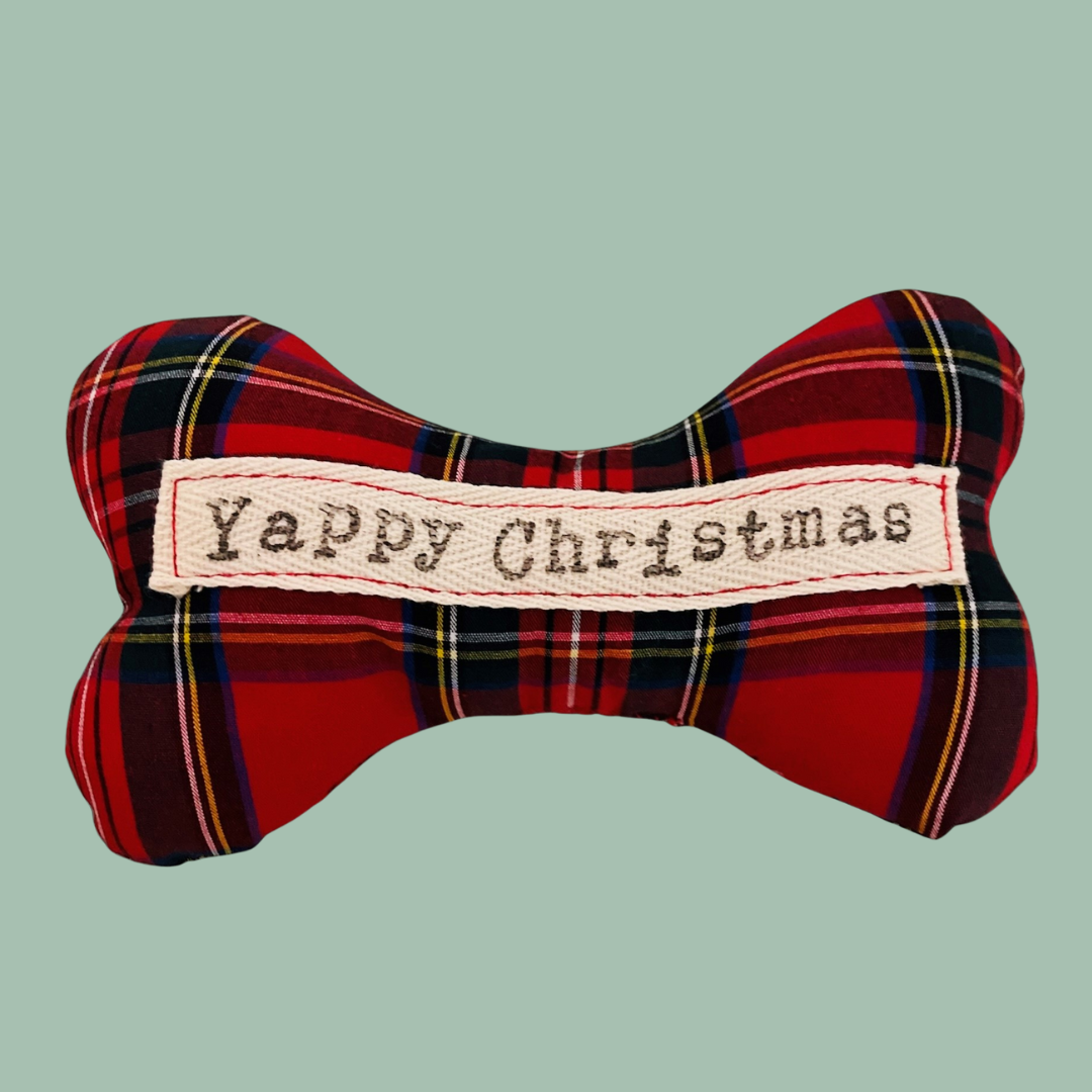 'Yappy Christmas' Tartan Red Soft Dog Toy by Sew Bee It