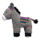 A plush KONG Sherps Donkey dog toy in gray with multicolored trim