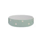 ceramic polka dot pet bowl on white background