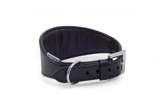 Ancol Black Padded Leather Hound Collar Whippet/Greyhound